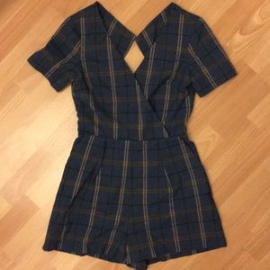 ASOS Plaid Patterned Romper with Cutout Back